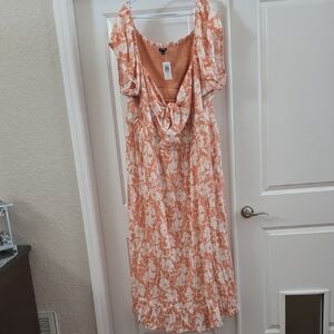 NWT: Torrid Orange Floral Off-shoulder Maxi Dress With Pockets